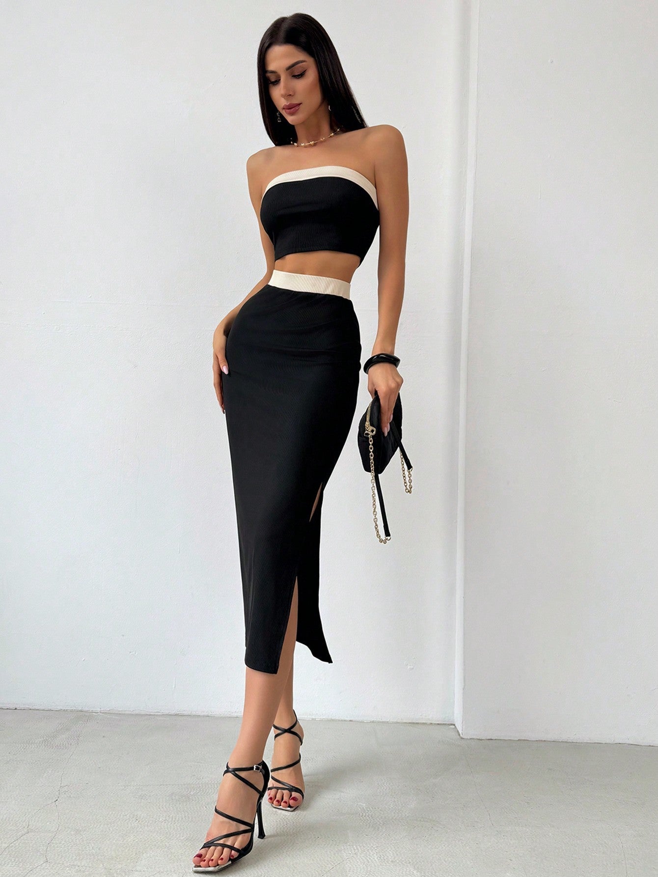 Color Block Bandeau Skirt Set
